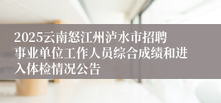 2025云南怒江州泸水市招聘事业单位工作人员综合成绩和进入体检情况公告