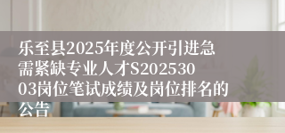 乐至县2025年度公开引进急需紧缺专业人才S20253003岗位笔试成绩及岗位排名的公告