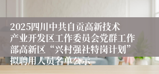 2025四川中共自贡高新技术产业开发区工作委员会党群工作部高新区“兴村强社特岗计划”拟聘用人员名单公示
