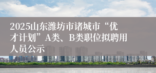 2025山东潍坊市诸城市“优才计划”A类、B类职位拟聘用人员公示