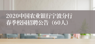 2020中国农业银行宁波分行春季校园招聘公告（60人）