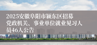 2025安徽阜阳市颍东区招募党政机关、事业单位就业见习人员46人公告