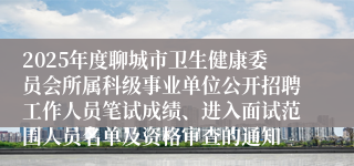 2025年度聊城市卫生健康委员会所属科级事业单位公开招聘工作人员笔试成绩、进入面试范围人员名单及资格审查的通知