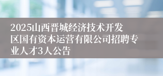 2025山西晋城经济技术开发区国有资本运营有限公司招聘专业人才3人公告