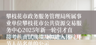 攀枝花市政务服务管理局所属事业单位攀枝花市公共资源交易服务中心2025年新一轮引才直接考核面试成绩及拟进入体检环节人员名单的公示