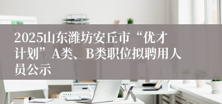 2025山东潍坊安丘市“优才计划”A类、B类职位拟聘用人员公示