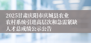 2025甘肃庆阳市庆城县农业农村系统引进高层次和急需紧缺人才总成绩公示公告