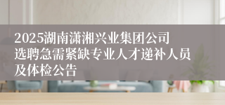 2025湖南潇湘兴业集团公司选聘急需紧缺专业人才递补人员及体检公告