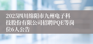 2025四川绵阳市九州电子科技股份有限公司招聘PQE等岗位6人公告