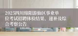 2025四川绵阳游仙区事业单位考试招聘体检结果、递补及综合考察公告