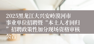 2025黑龙江大兴安岭漠河市事业单位招聘暨“本土人才回归”招聘政策性加分现场资格审核公告