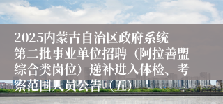 2025内蒙古自治区政府系统第二批事业单位招聘（阿拉善盟综合类岗位）递补进入体检、考察范围人员公告（五）