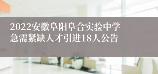 2022安徽阜阳阜合实验中学急需紧缺人才引进18人公告