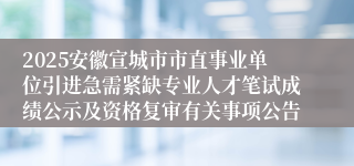 2025安徽宣城市市直事业单位引进急需紧缺专业人才笔试成绩公示及资格复审有关事项公告