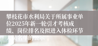 攀枝花市水利局关于所属事业单位2025年新一轮引才考核成绩、岗位排名及拟进入体检环节人员名单的公示