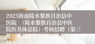 2025海南陵水黎族自治县中医院  （陵水黎族自治县中医院医共体总院）考核招聘（第三批）员额人员14人公告（1）号