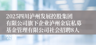 2025四川泸州发展控股集团有限公司旗下企业泸州金宸私募基金管理有限公司社会招聘8人公告