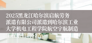 2025黑龙江哈尔滨启航劳务派遣有限公司派遣到哈尔滨工业大学机电工程学院航空宇航制造工程系招聘公告