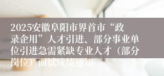 2025安徽阜阳市界首市“政录企用”人才引进、部分事业单位引进急需紧缺专业人才（部分岗位）面试成绩通知