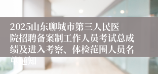 2025山东聊城市第三人民医院招聘备案制工作人员考试总成绩及进入考察、体检范围人员名单通知
