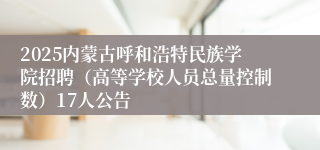 2025内蒙古呼和浩特民族学院招聘（高等学校人员总量控制数）17人公告