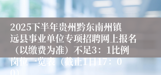 2025下半年贵州黔东南州镇远县事业单位专项招聘网上报名（以缴费为准）不足3：1比例岗位一览表（截止1日17：00）