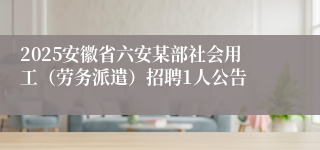2025安徽省六安某部社会用工（劳务派遣）招聘1人公告