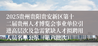 2025贵州贵阳贵安新区第十二届贵州人才博览会事业单位引进高层次及急需紧缺人才拟聘用人员名单公示（第六批次）
