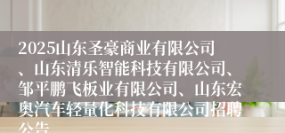 2025山东圣豪商业有限公司、山东清乐智能科技有限公司、邹平鹏飞板业有限公司、山东宏奥汽车轻量化科技有限公司招聘公告