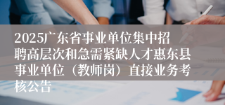 2025广东省事业单位集中招聘高层次和急需紧缺人才惠东县事业单位（教师岗）直接业务考核公告