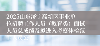 2025山东济宁高新区事业单位招聘工作人员（教育类）面试人员总成绩及拟进入考察体检范围人员公告