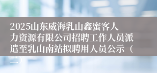 2025山东威海乳山鑫蜜客人力资源有限公司招聘工作人员派遣至乳山南站拟聘用人员公示（二）