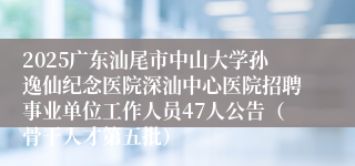 2025广东汕尾市中山大学孙逸仙纪念医院深汕中心医院招聘事业单位工作人员47人公告（骨干人才第五批） 