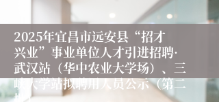 2025年宜昌市远安县“招才兴业”事业单位人才引进招聘·武汉站（华中农业大学场）、三峡大学站拟聘用人员公示（第二批）