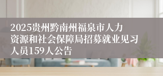 2025贵州黔南州福泉市人力资源和社会保障局招募就业见习人员159人公告
