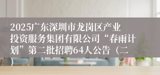 2025广东深圳市龙岗区产业投资服务集团有限公司“春雨计划”第二批招聘64人公告（二）