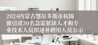 2024内蒙古鄂尔多斯市杭锦旗引进30名急需紧缺人才和专业技术人员拟递补聘用人员公示公告