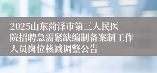 2025山东菏泽市第三人民医院招聘急需紧缺编制备案制工作人员岗位核减调整公告