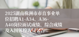 2025湖南株洲市市直事业单位招聘A1-A34、A36-A40岗位面试成绩、综合成绩及入围体检人员公告