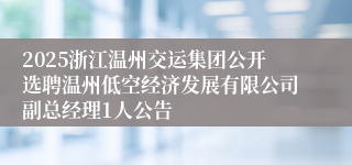 2025浙江温州交运集团公开选聘温州低空经济发展有限公司副总经理1人公告