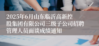 2025年6月山东临沂高新控股集团有限公司三级子公司招聘管理人员面谈成绩通知