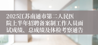 2025江苏南通市第二人民医院上半年招聘备案制工作人员面试成绩、总成绩及体检考察通告