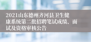 2021山东德州齐河县卫生健康系统第二批招聘笔试成绩、面试及资格审核公告