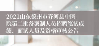 2021山东德州市齐河县中医院第二批备案制人员招聘笔试成绩、面试人员及资格审核公告