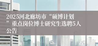 2025河北廊坊市“硕博计划”重点岗位博士研究生选聘5人公告