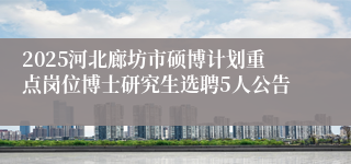 2025河北廊坊市硕博计划重点岗位博士研究生选聘5人公告