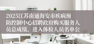 2025江苏南通海安市疾病预防控制中心招聘政府购买服务人员总成绩、进入体检人员名单公告