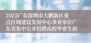 2025广东深圳市大鹏新区重点区域建设发展中心事业单位广东省集中公开招聘高校毕业生拟聘用人员公示