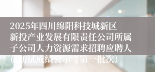 2025年四川绵阳科技城新区新投产业发展有限责任公司所属子公司人力资源需求招聘应聘人员初试成绩公示（第一批次）