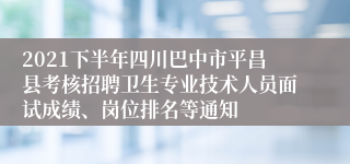 2021下半年四川巴中市平昌县考核招聘卫生专业技术人员面试成绩、岗位排名等通知